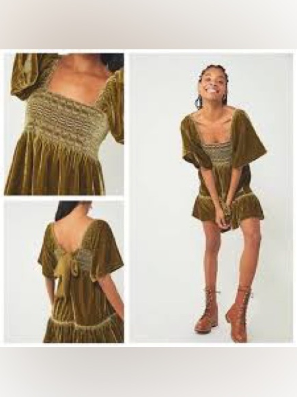 Free People Easy To Love Green Velvet Mini Sz M